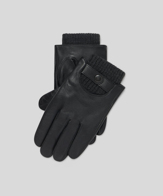 Goodwood Touchscreen Leather Mens Gloves with Knitted Cuffs