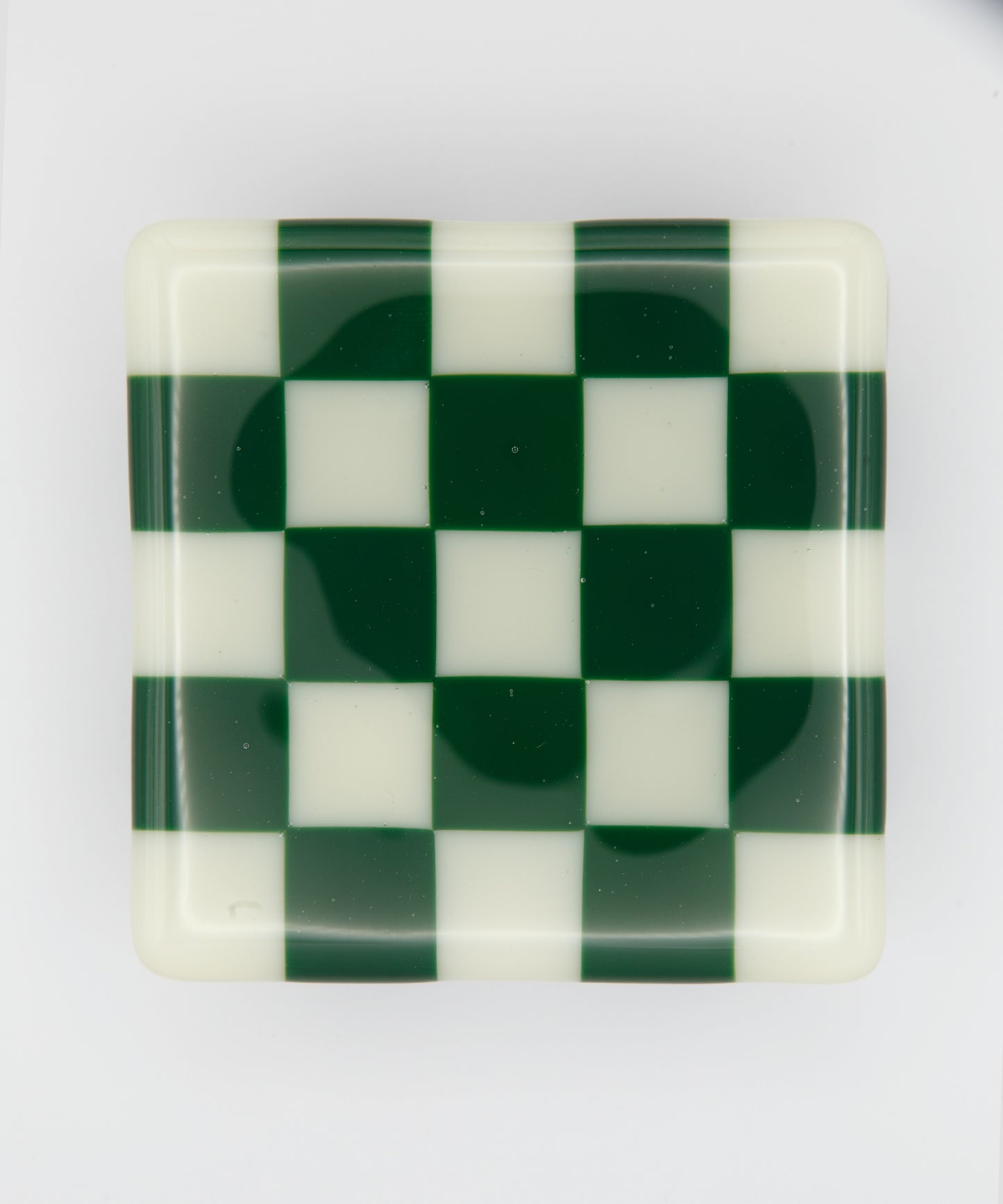 Goodwood Green & Cream Chequerboard Glass Coaster