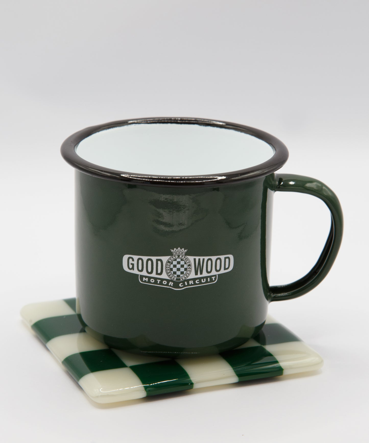 Goodwood Green & Cream Chequerboard Glass Coaster