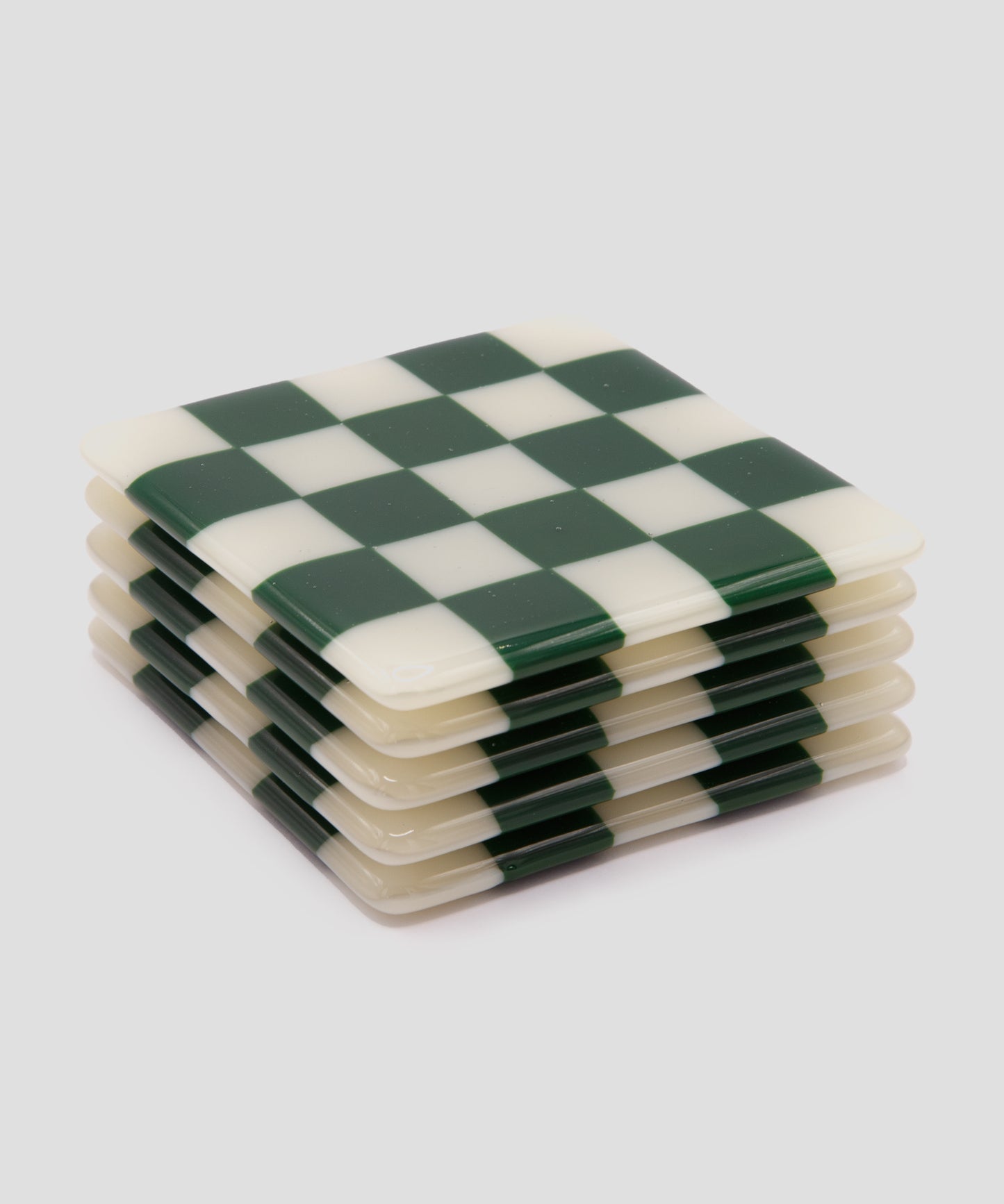 Goodwood Green & Cream Chequerboard Glass Coaster