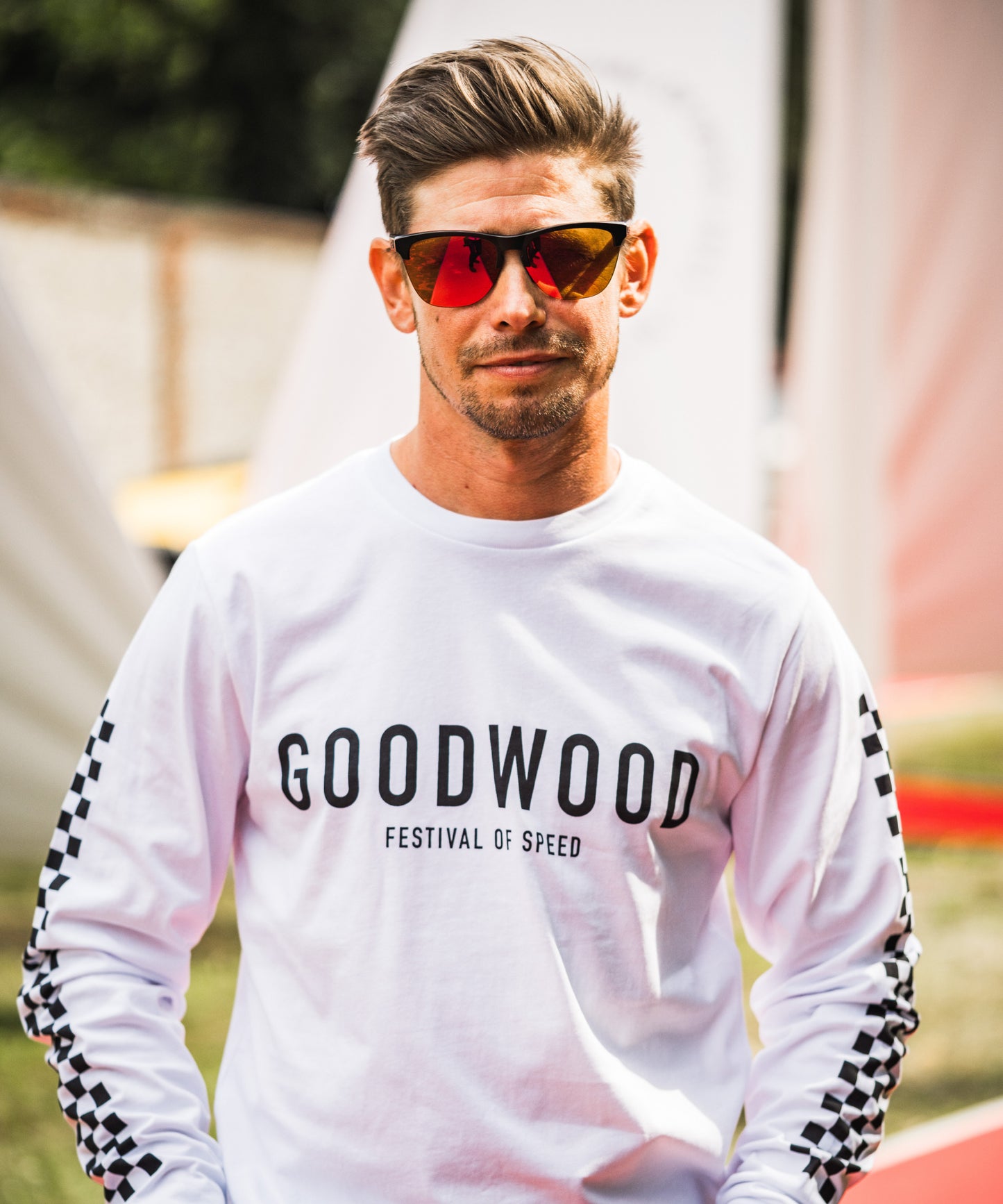 Goodwood Festival of Speed Monochrome Chequer Flag Long Sleeve T-Shirt