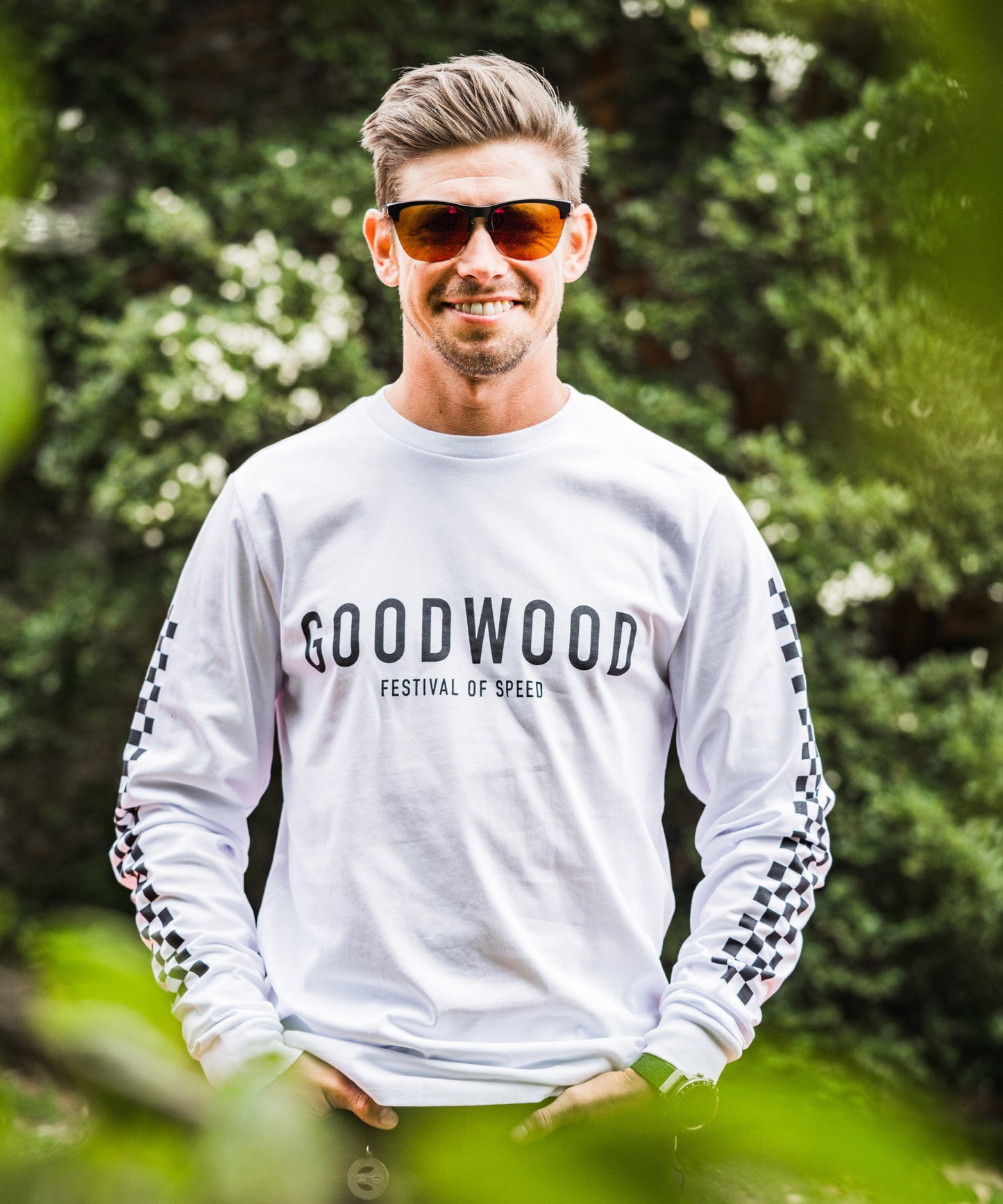 Goodwood Festival of Speed Monochrome Chequer Flag Long Sleeve T-Shirt