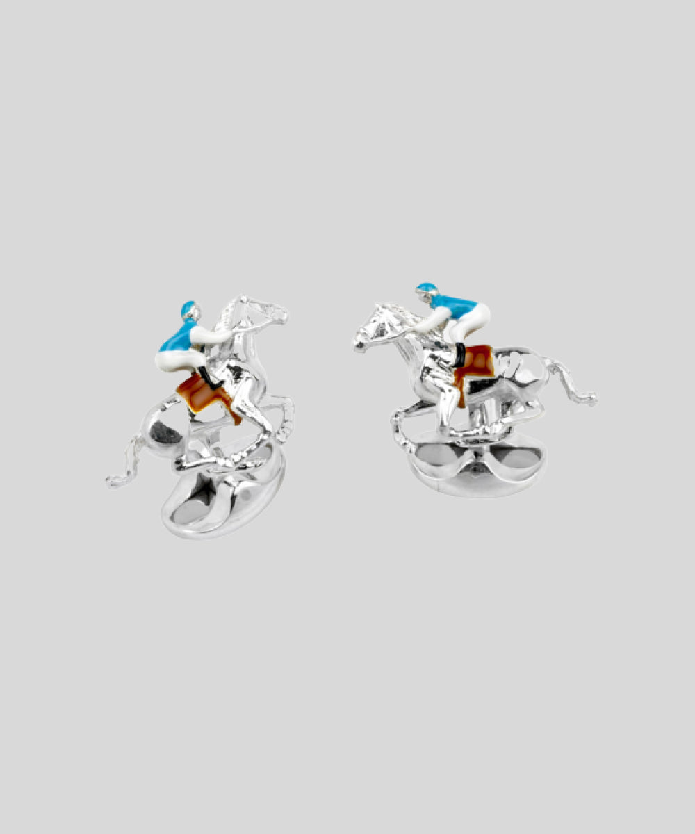Goodwood Horse & Jockey Cufflinks Blue and Brown