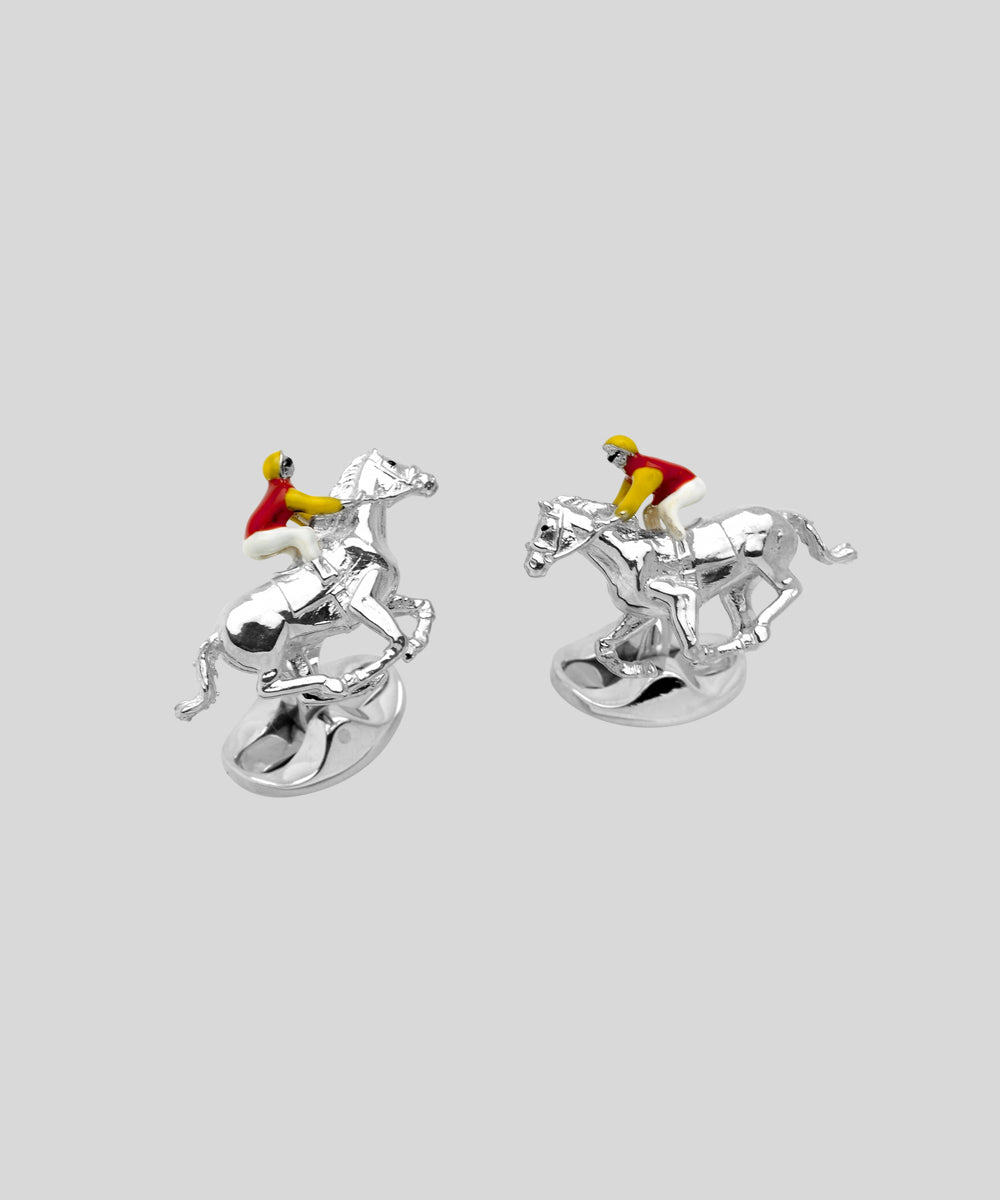 Goodwood Horse & Jockey Cufflinks Red and Yellow