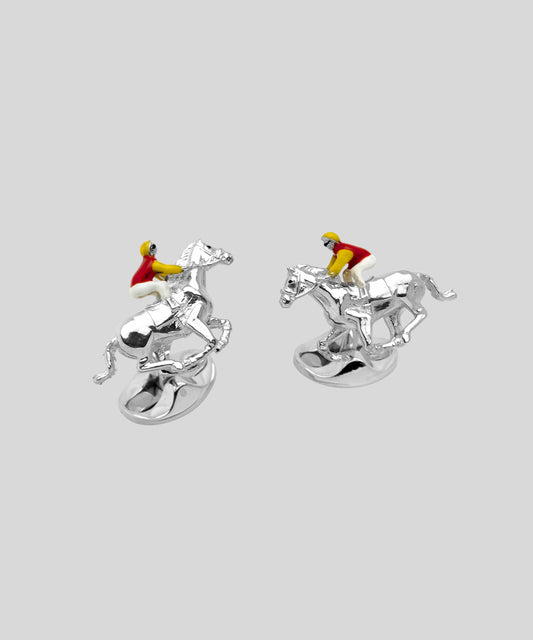 Goodwood Horse & Jockey Cufflinks Red and Yellow