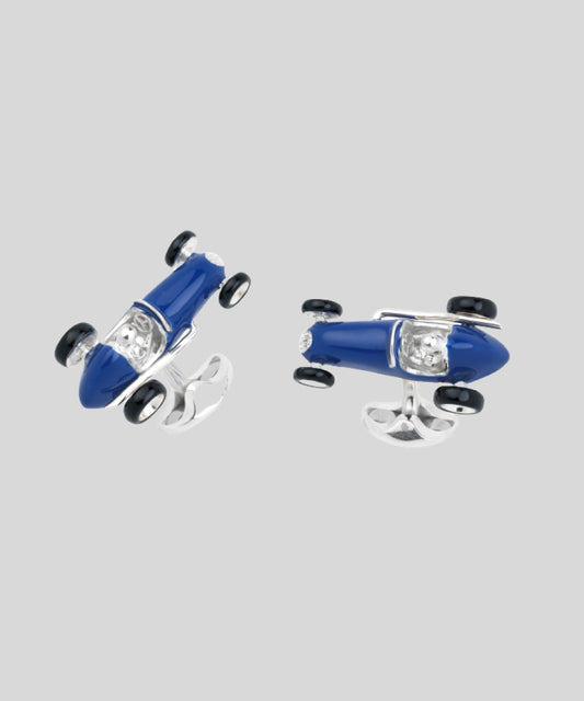 Sterling Silver Racing Car Cufflinks Blue