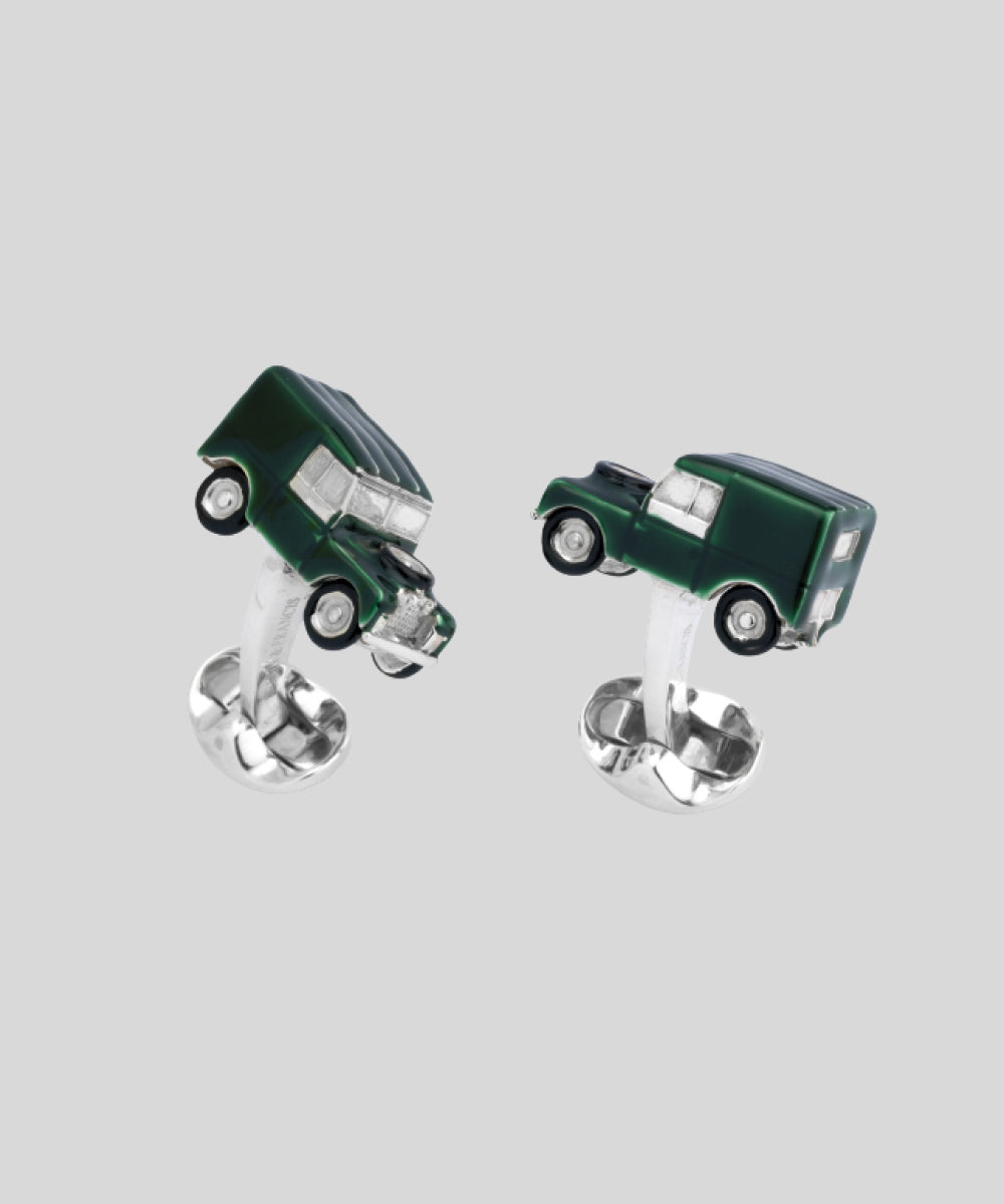 Sterling Silver Green Enamel Land Rover Cufflinks