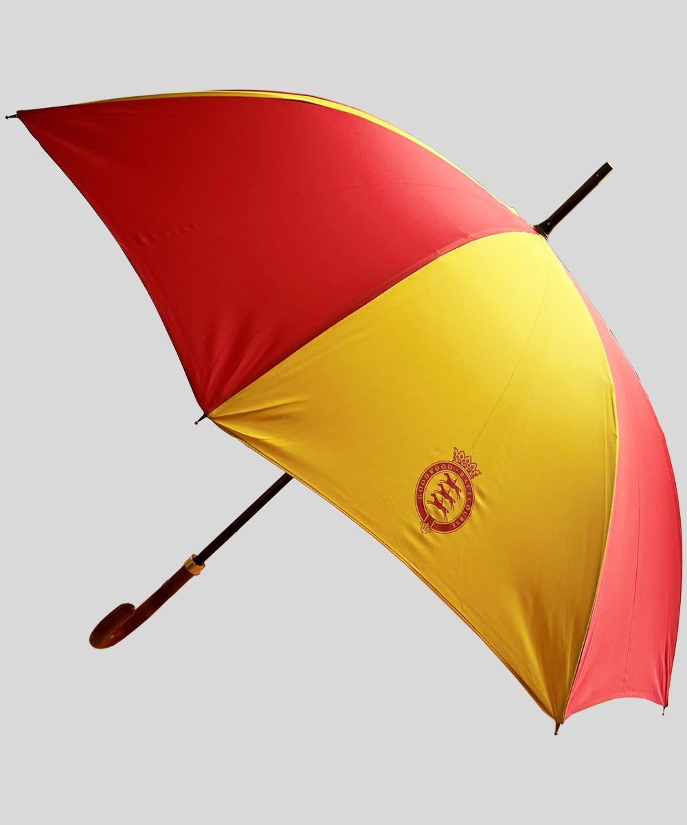 Goodwood Racecourse Wooden Handled Red and Yellow Umbrella