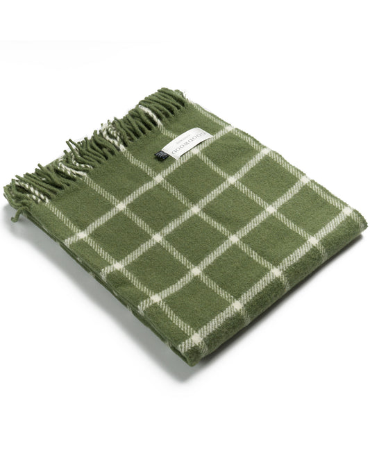 Chequered Check Wool Travel Rug Green