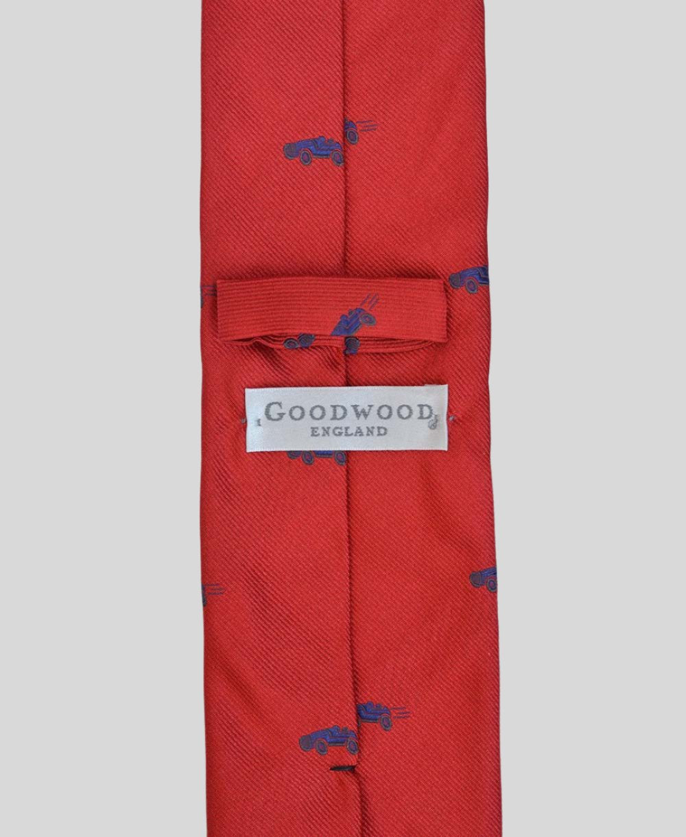 Goodwood Silk Cartoon Red Blue Car Tie Label