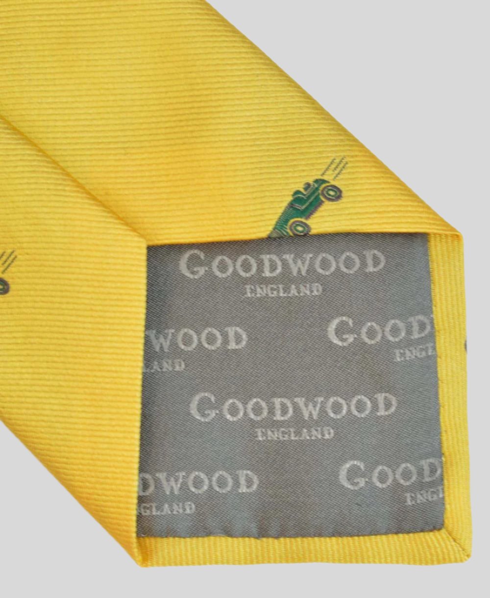 Goodwood Silk Cartoon Yellow Green Car Tie Detail