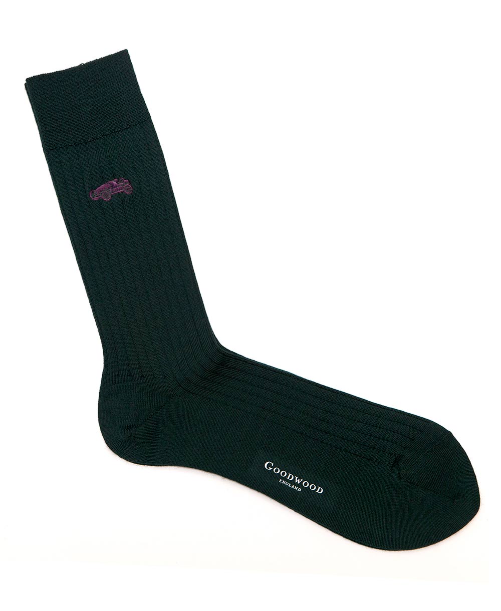 Goodwood Cartoon Racing Car Socks Green & Purple