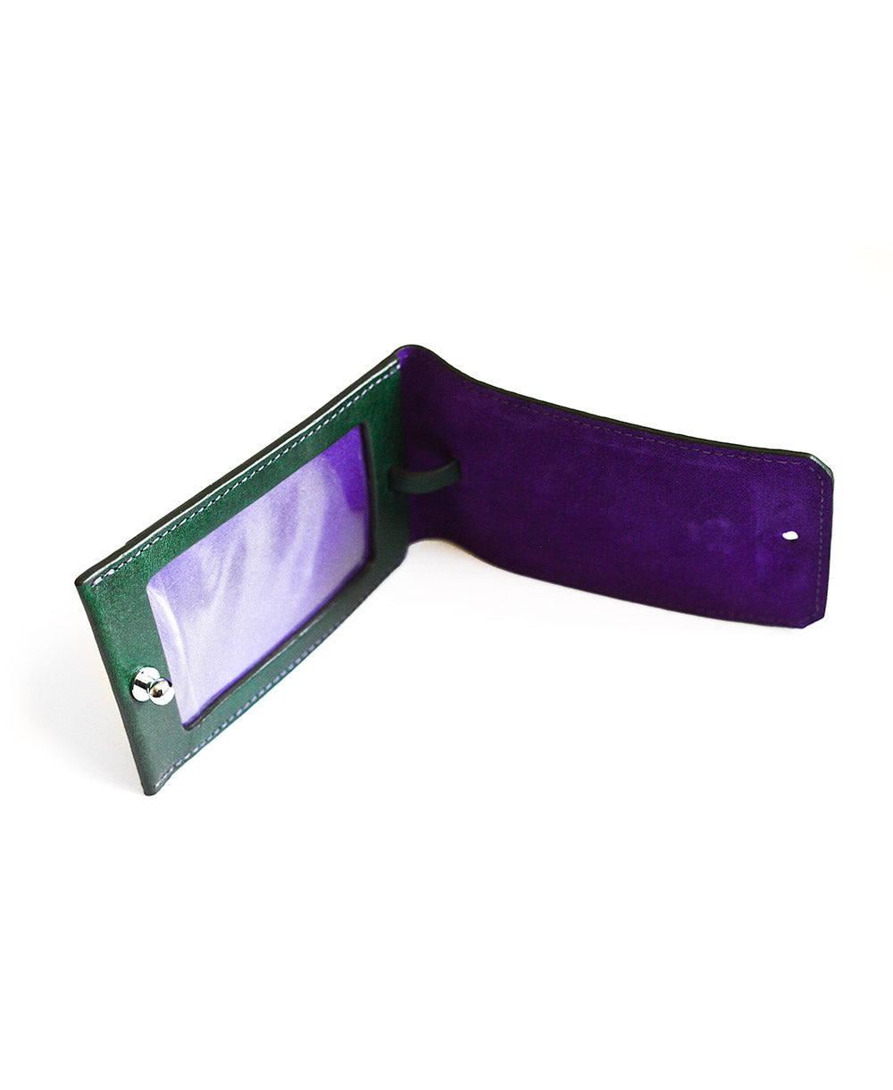GRRC Leather Luggage Tag in Green & Purple Interior