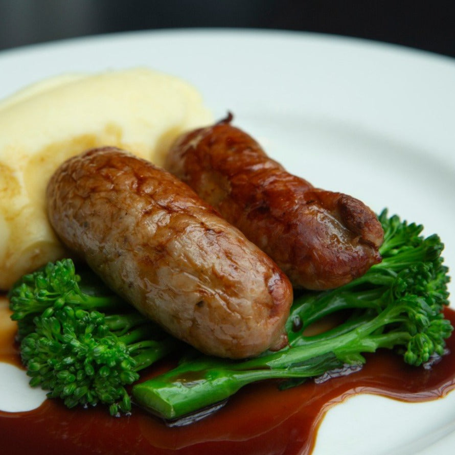 Goodwood's organic pork sausages, used in a traditional bangers and mash recipe served at the Goodwood Bar and Grill restaurant.
