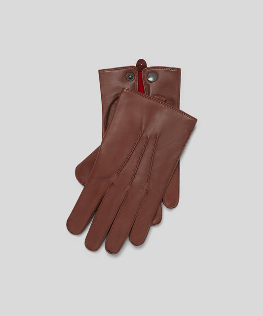 Goodwood Three-Point Red Cashmere-Lined Leather Mens Gloves