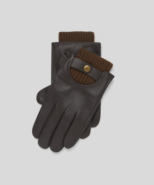 Goodwood Touchscreen Leather Mens Gloves with Knitted Cuffs