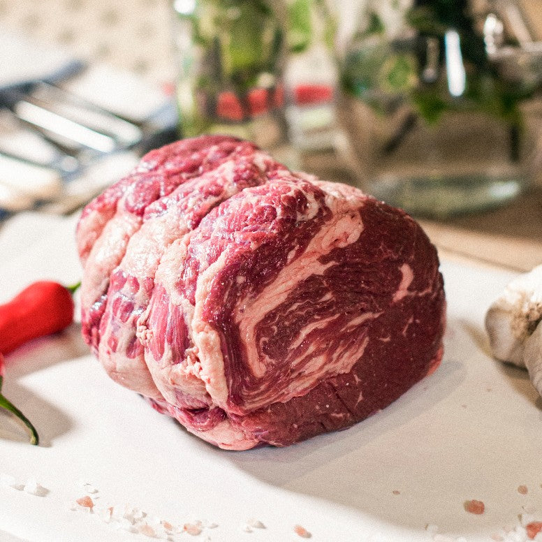 A close up of organic Sussex grass-fed beef brisket from the Goodwood Farm Shop.