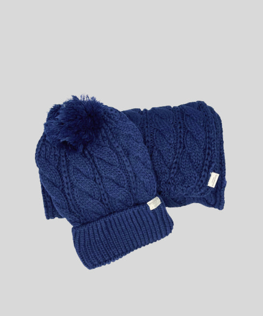 Goodwood Cable Knit Bobble Hat Navy