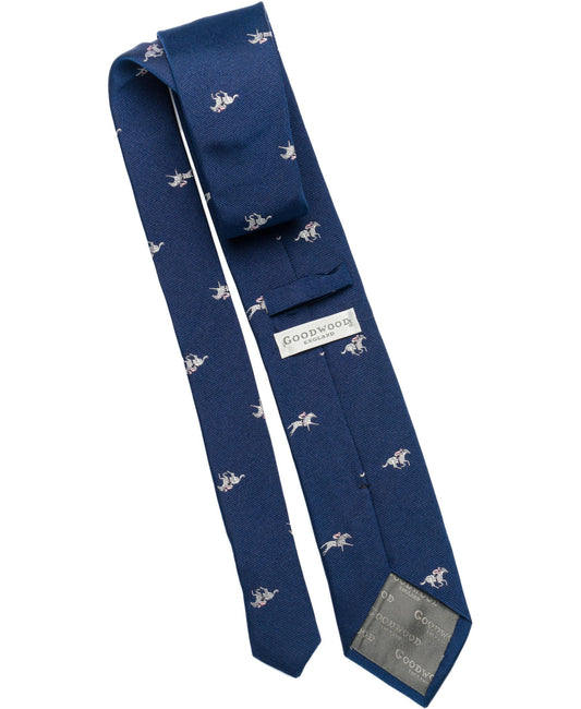 Goodwood Galloping Racehorse Navy & Pink Woven Silk Tie