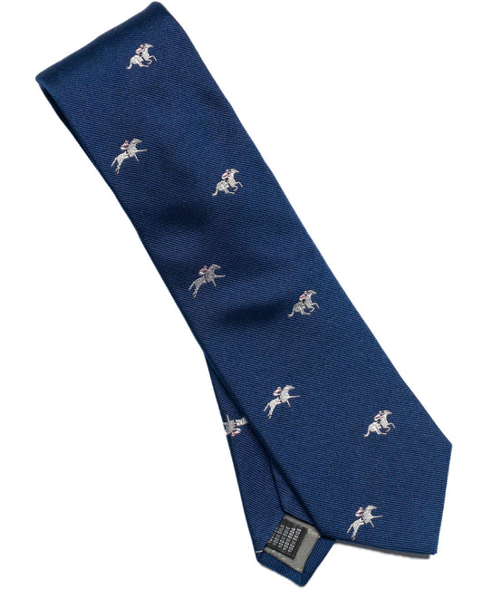 Goodwood Galloping Racehorse Navy & Pink Woven Silk Tie