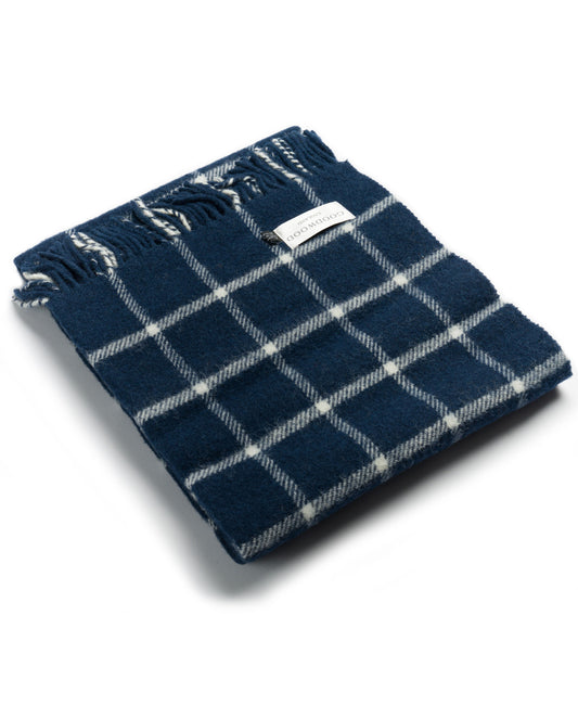 Goodwood Chequered Check Wool Travel Rug Navy
