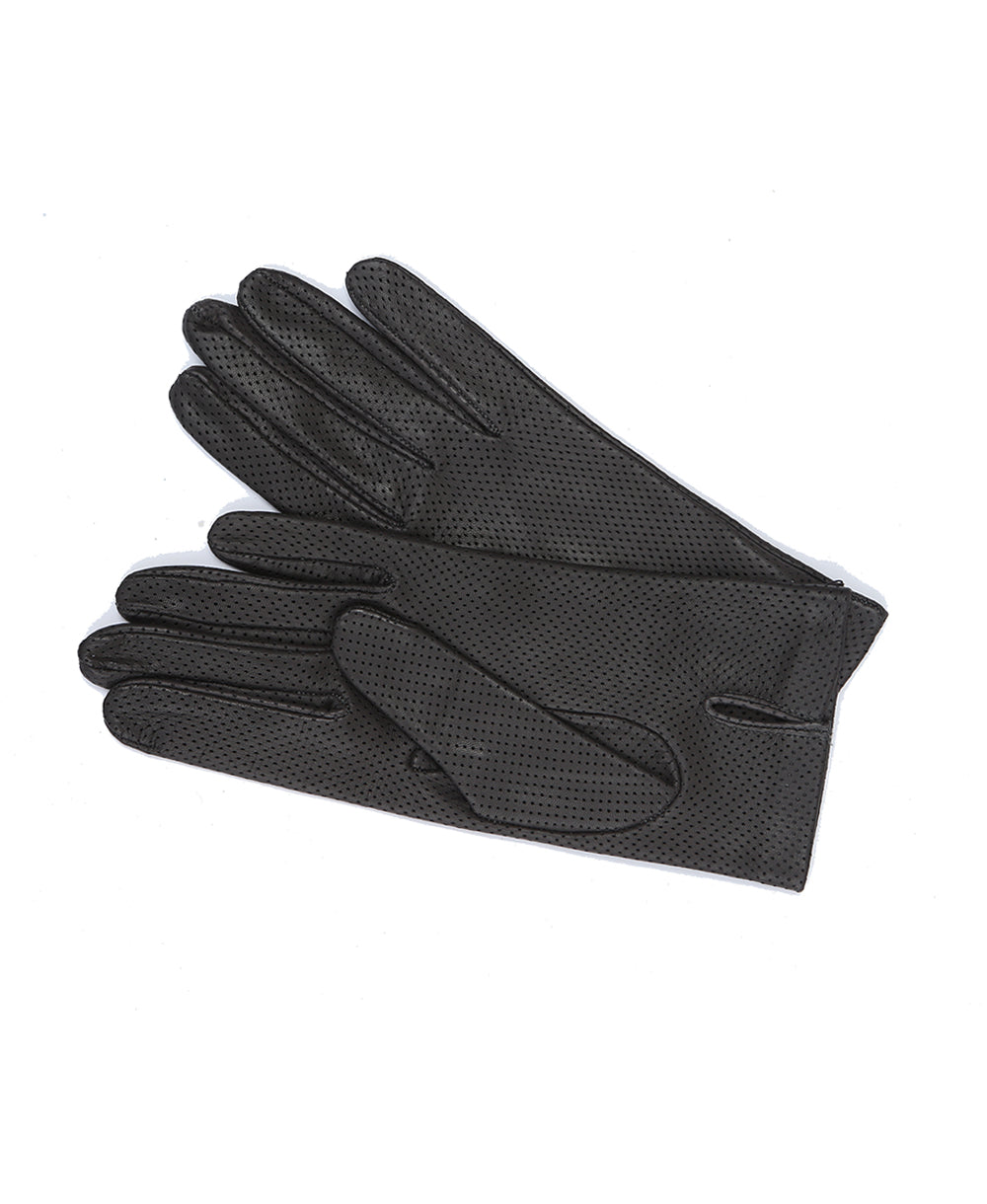 Ladies Italian Nappa Leather Punched Gloves Dark Grey