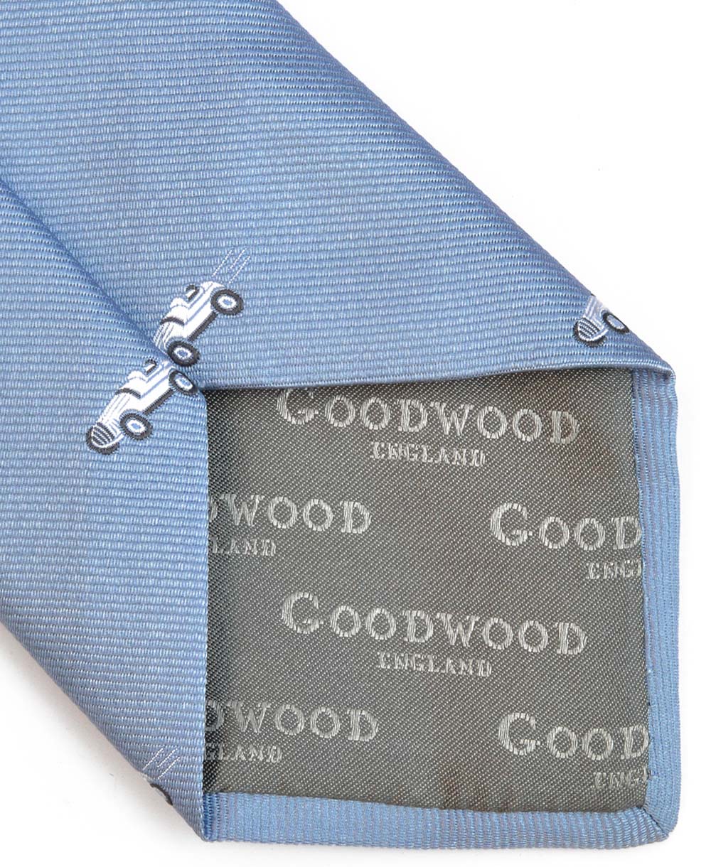 Goodwood Silk Cartoon Blue White Car Tie Detail