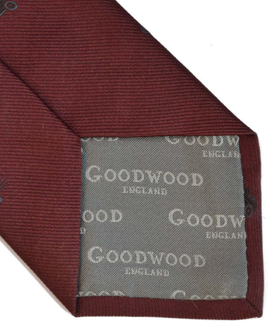 Goodwood Silk Cartoon Burgundy Black Car Tie Detail
