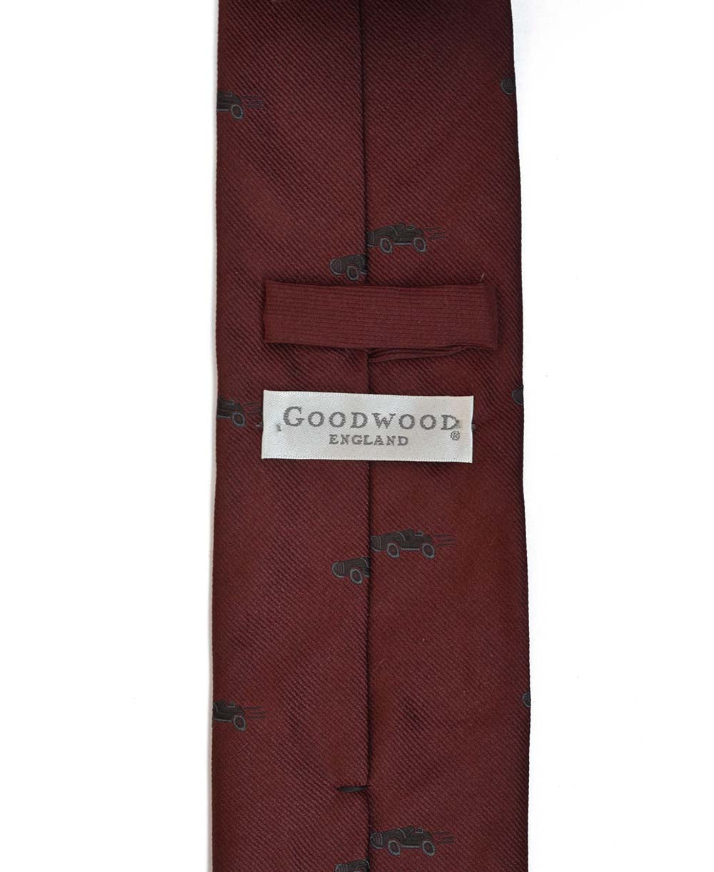 Goodwood Silk Cartoon Burgundy Black Car Tie Reverse