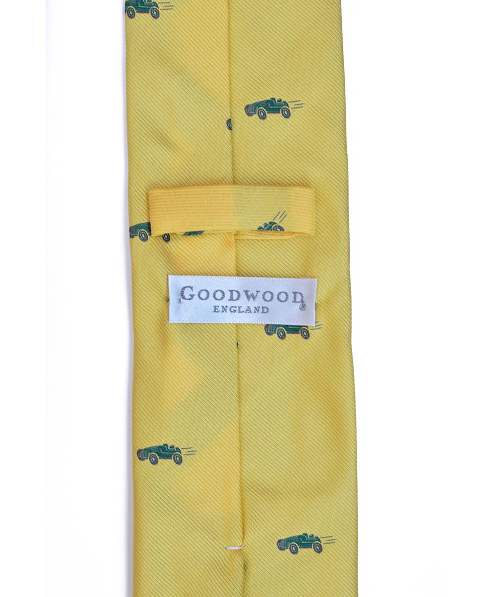 Goodwood Silk Cartoon Yellow Green Car Tie Label