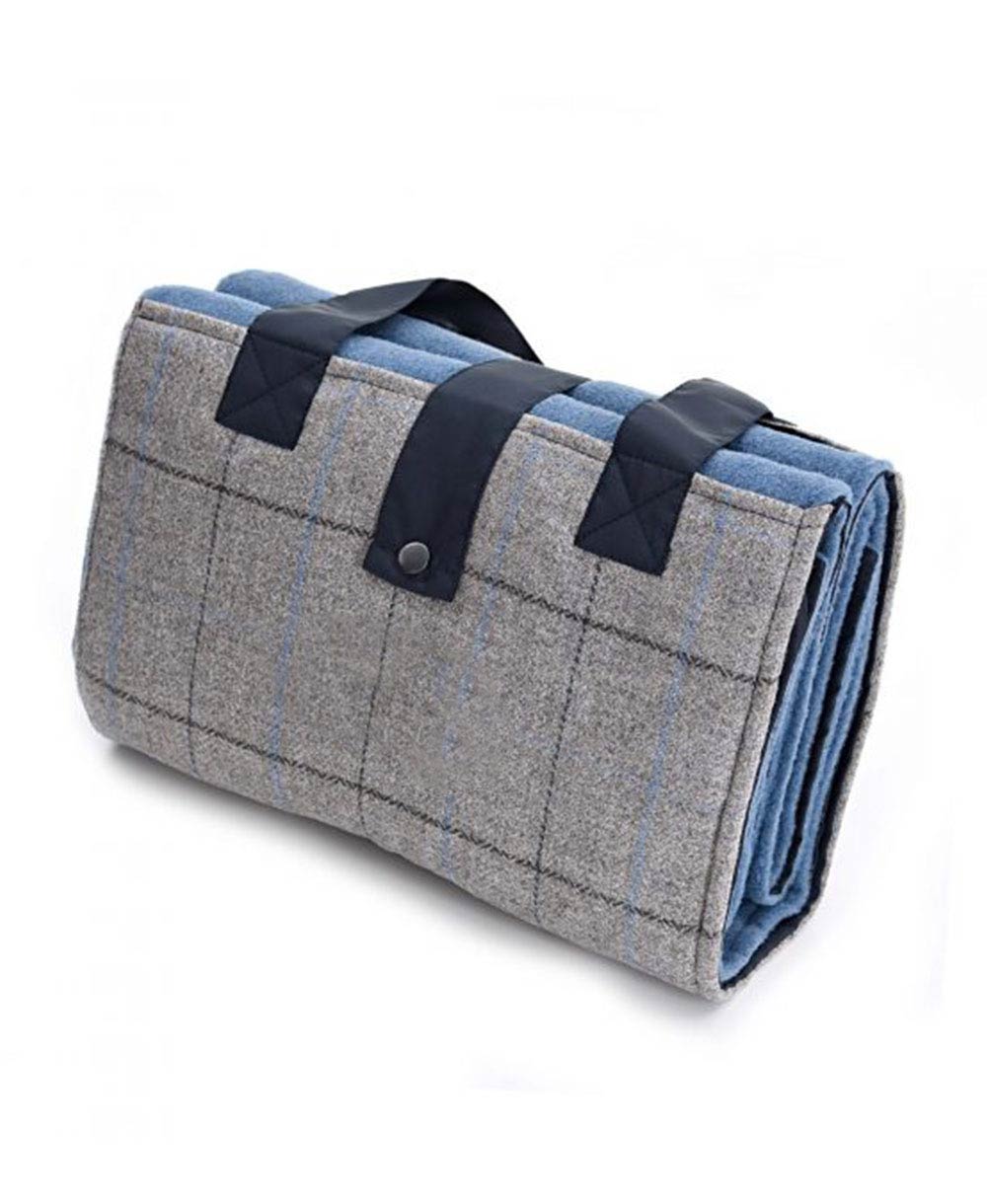 Goodwood Chequered Travel Picnic Rug in Blue and Silver
