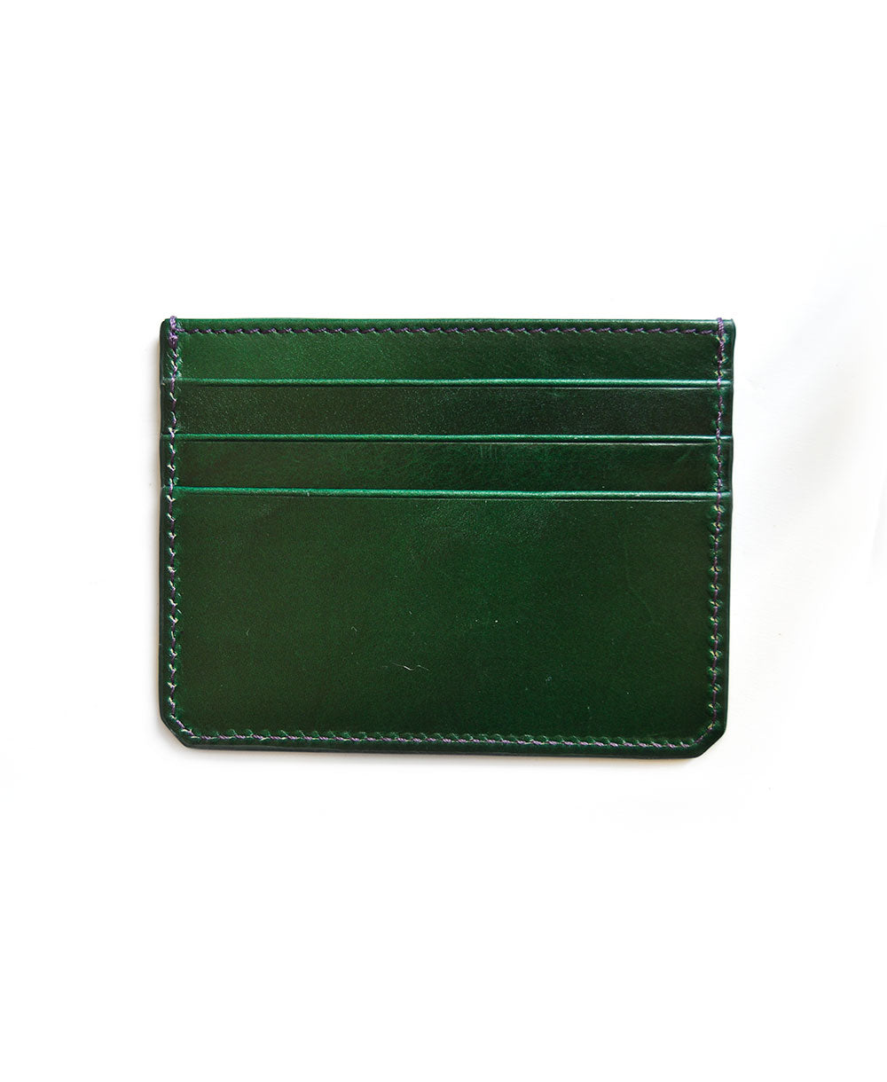 GRRC Leather Card Holder in Green & Purple Reverse