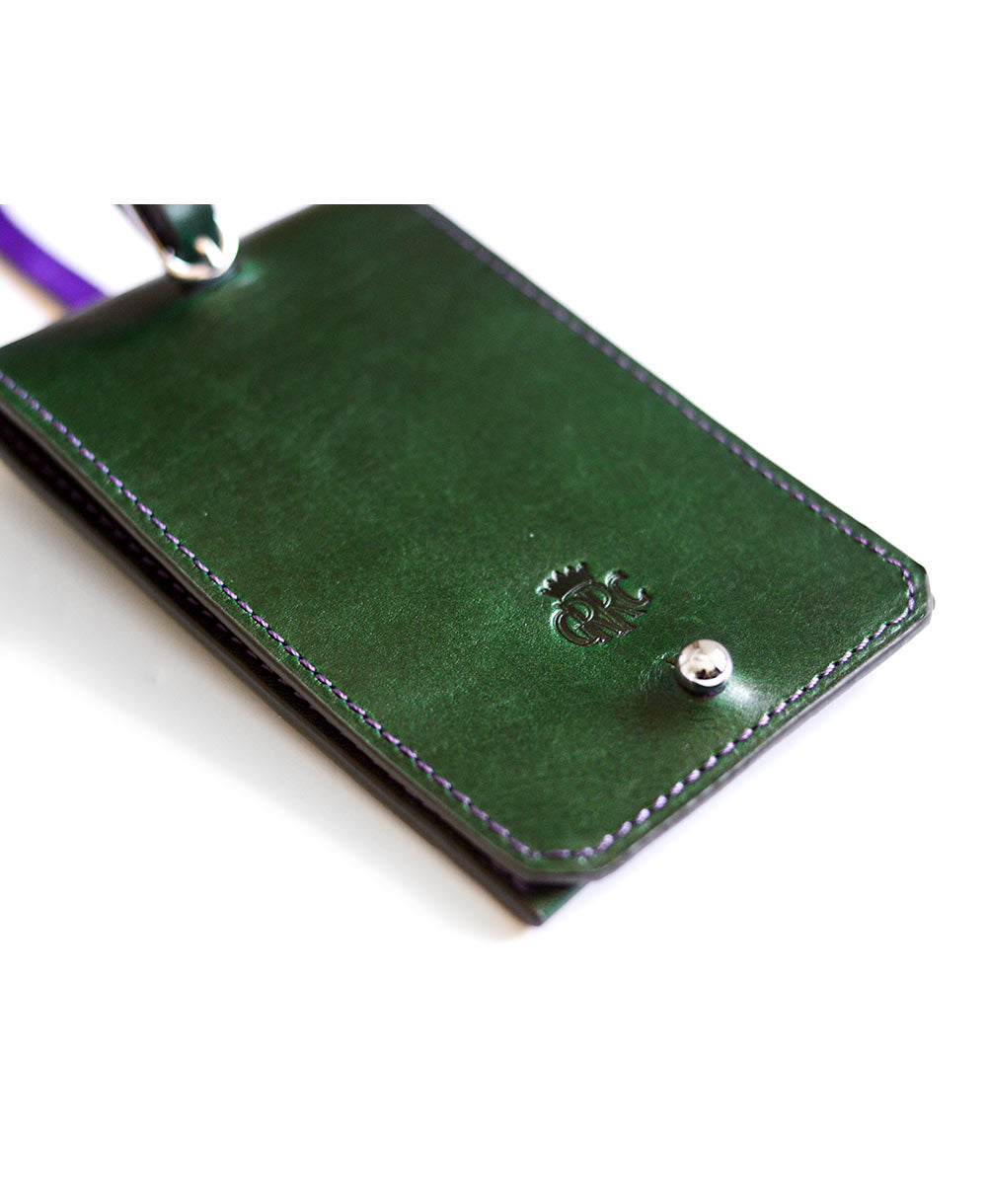 GRRC Leather Luggage Tag in Green & Purple Detail